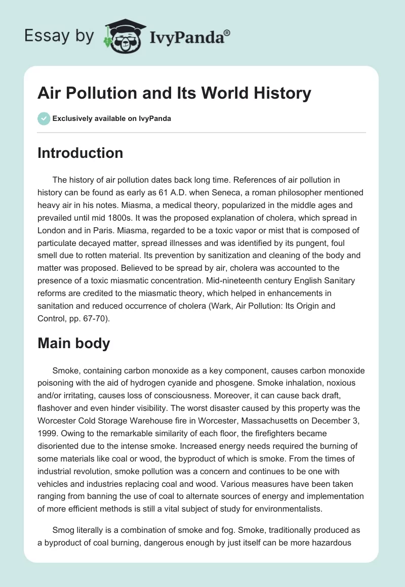 Air Pollution and Its World History. Page 1