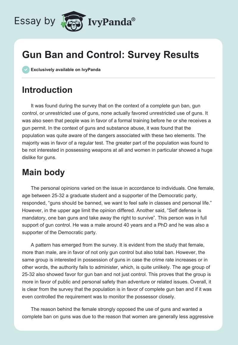 Gun Ban and Control: Survey Results. Page 1