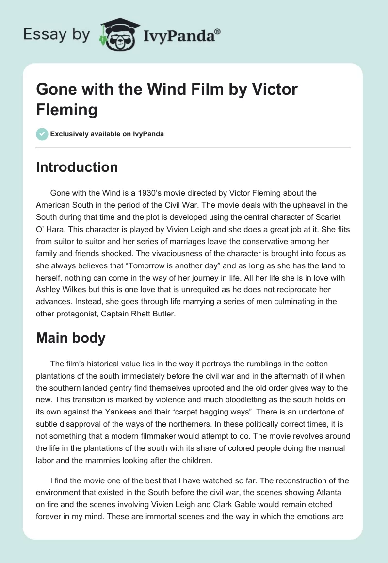 "Gone with the Wind" Film by Victor Fleming. Page 1