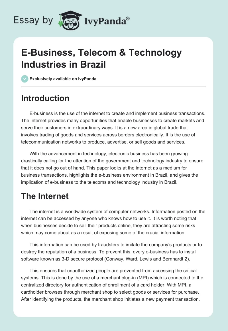 E-Business, Telecom & Technology Industries in Brazil. Page 1