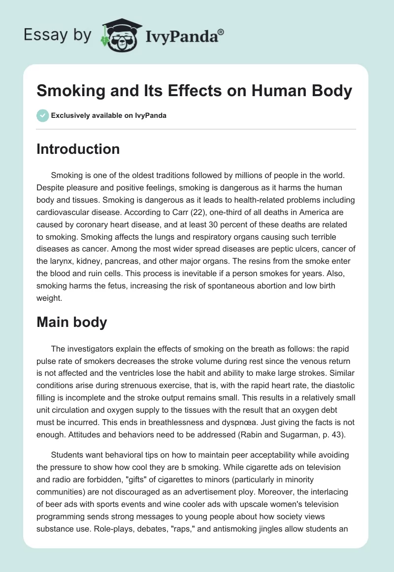 Smoking and Its Effects on Human Body. Page 1