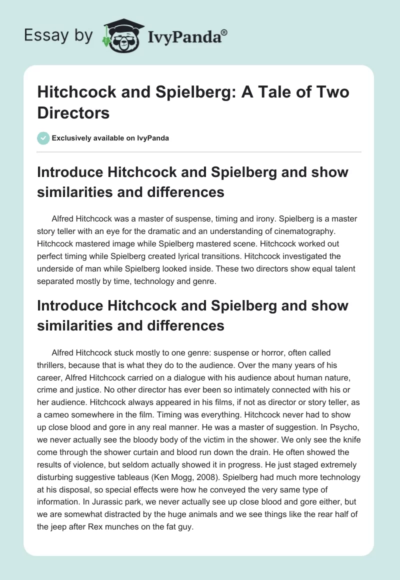 Hitchcock and Spielberg: A Tale of Two Directors. Page 1