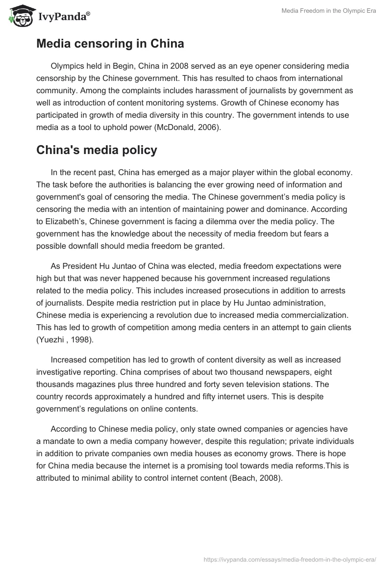 Media Freedom in the Olympic Era. Page 4