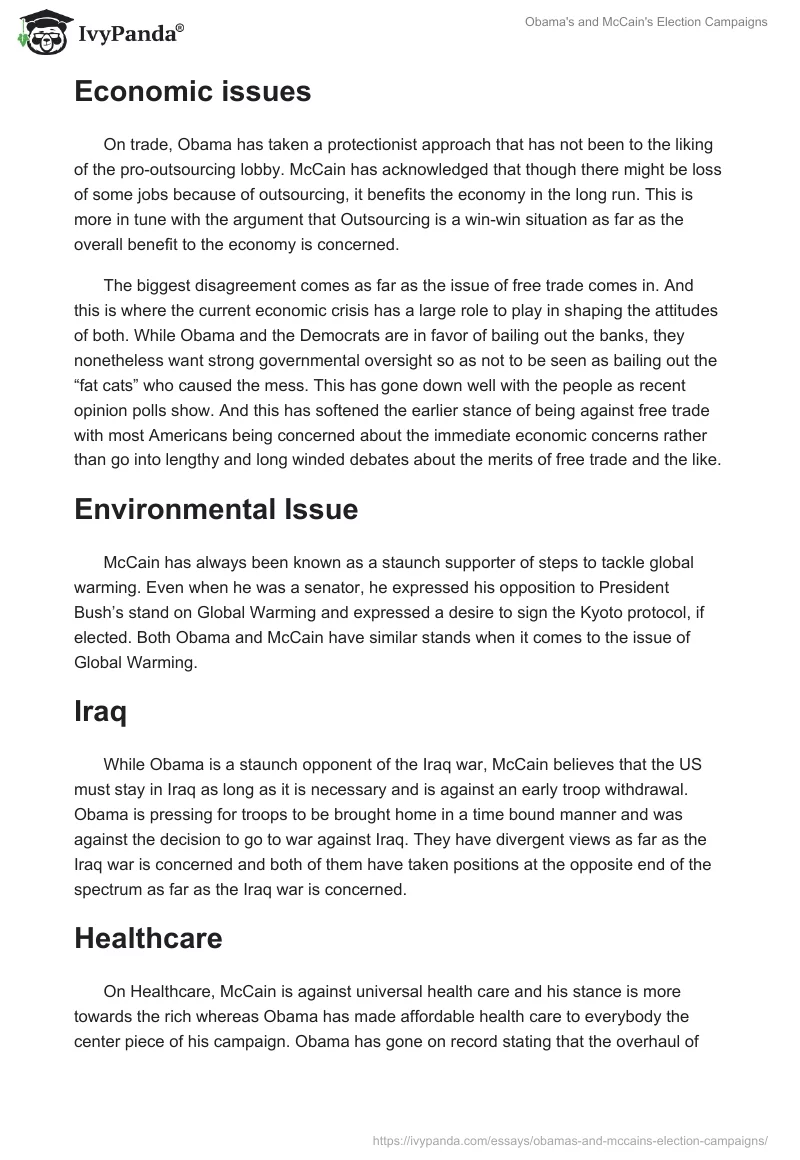Obama's and McCain's Election Campaigns. Page 2