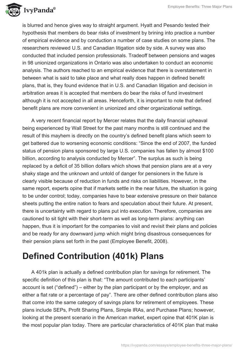 Employee Benefits: Three Major Plans. Page 2