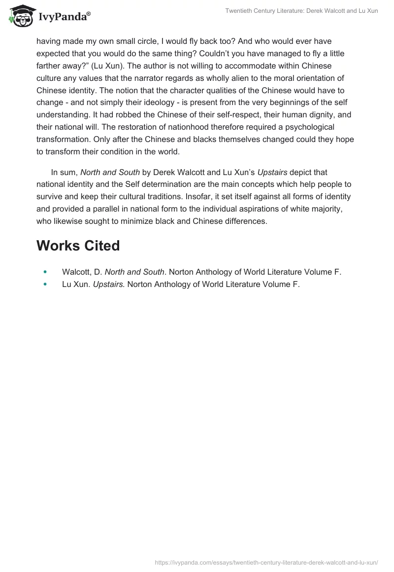 Twentieth Century Literature: Derek Walcott and Lu Xun. Page 2