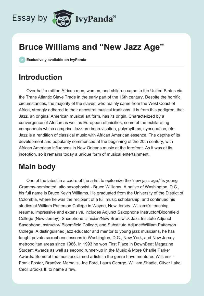 Bruce Williams and “New Jazz Age”. Page 1