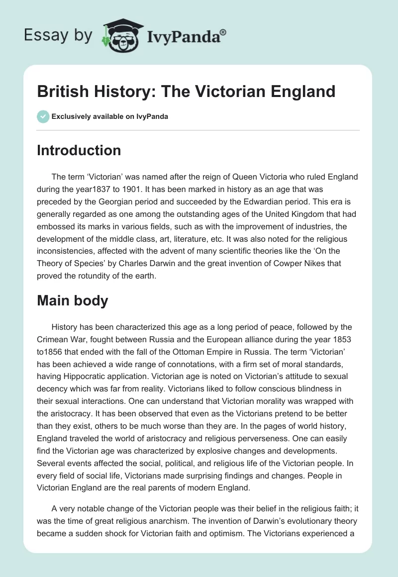 British History: The Victorian England. Page 1