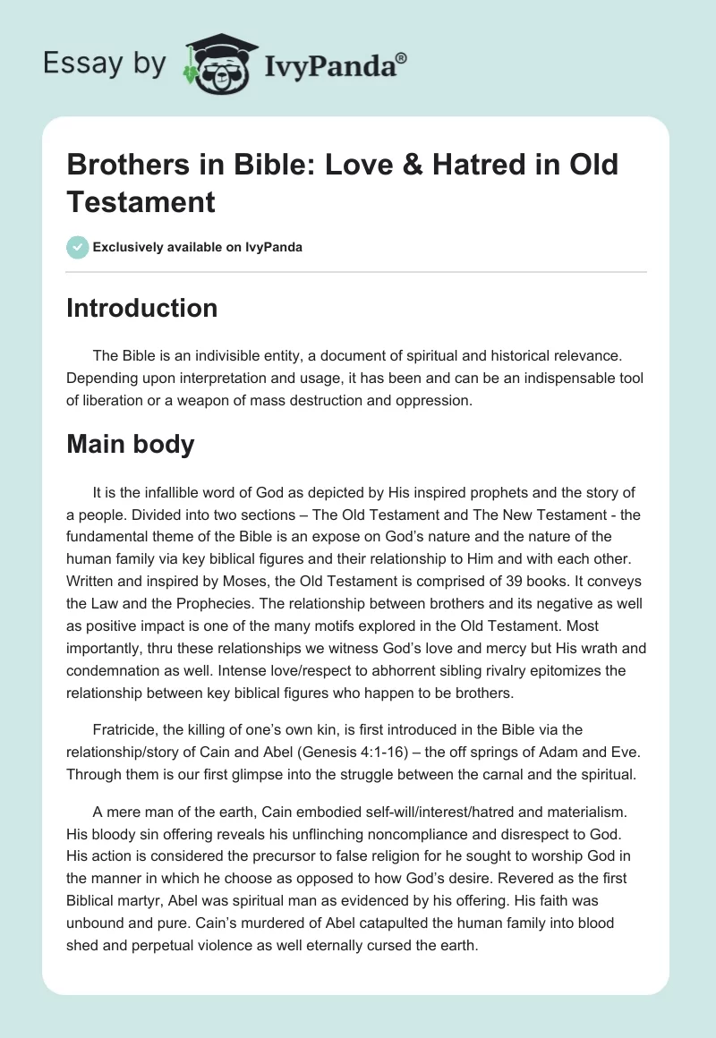 Brothers in Bible: Love & Hatred in Old Testament. Page 1
