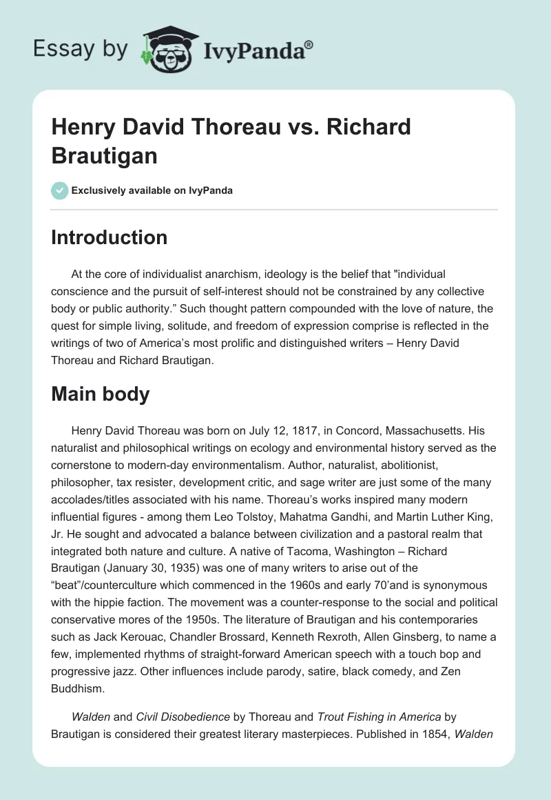 Henry David Thoreau vs. Richard Brautigan. Page 1