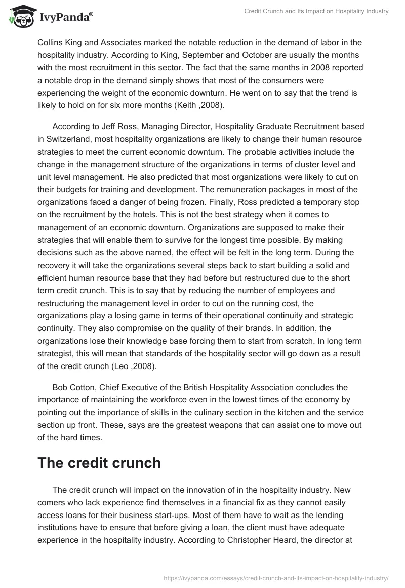 Credit Crunch and Its Impact on Hospitality Industry. Page 3