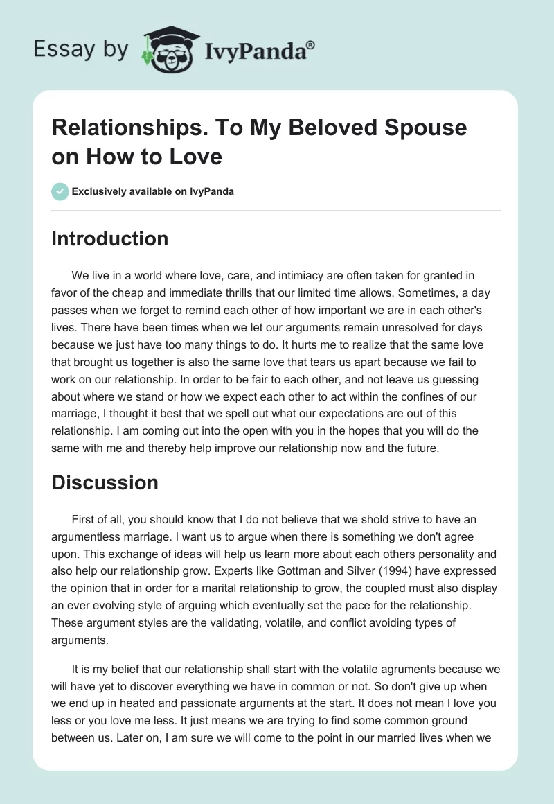 Relationships. To My Beloved Spouse on How to Love. Page 1