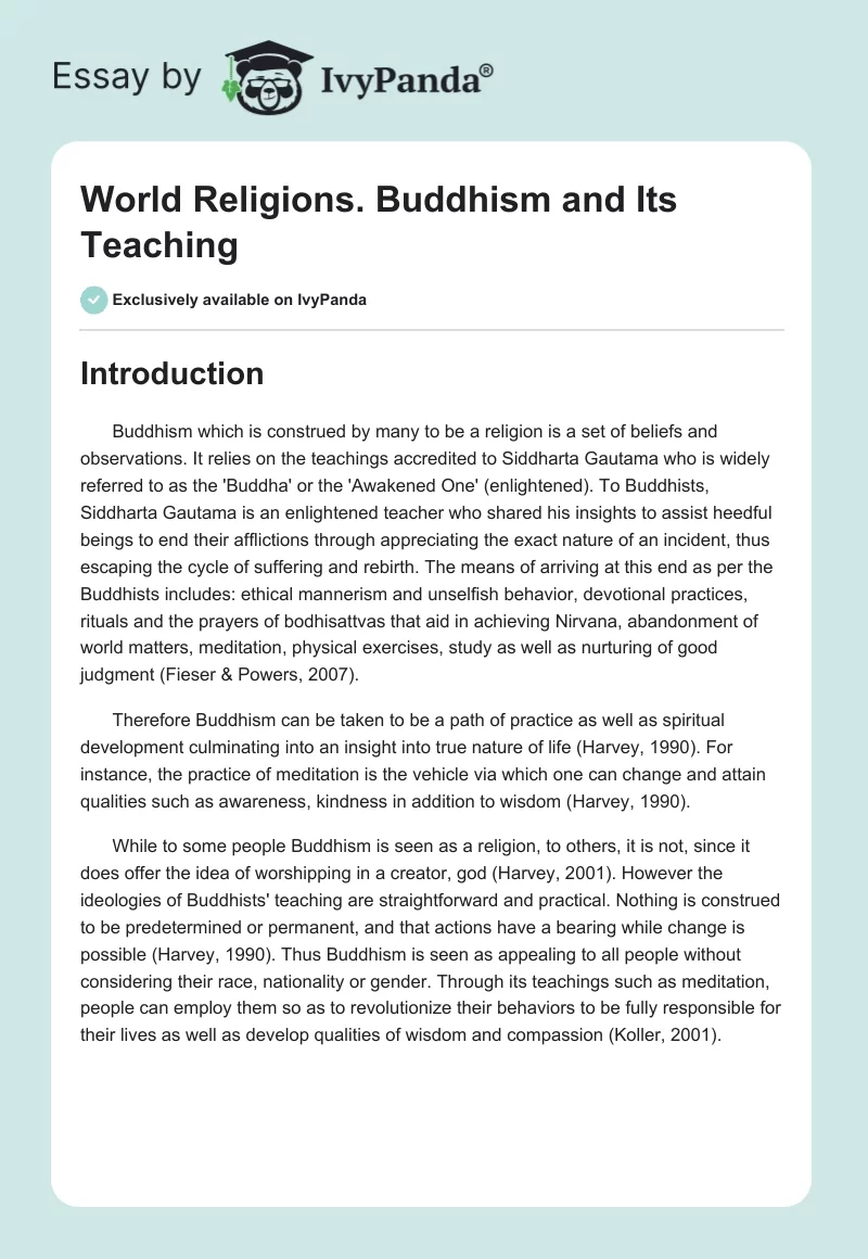 World Religions. Buddhism and Its Teaching. Page 1