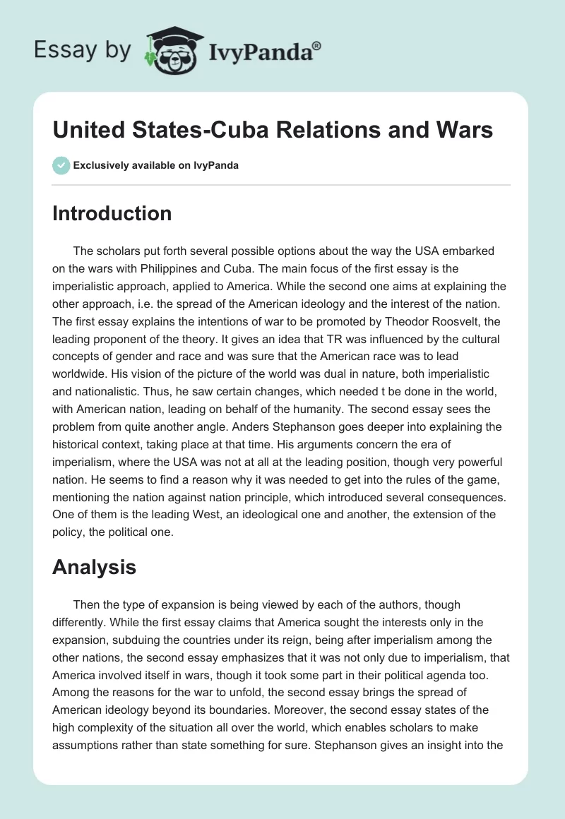 United States-Cuba Relations and Wars. Page 1