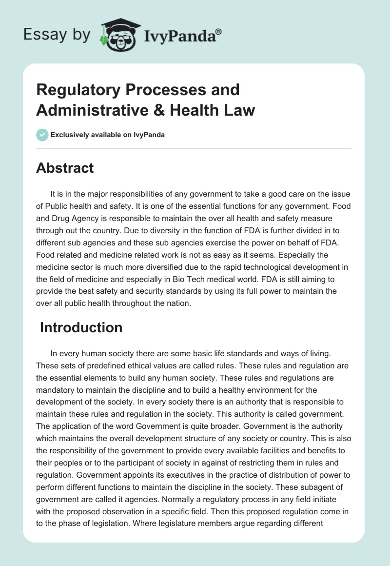 Regulatory Processes and Administrative & Health Law. Page 1
