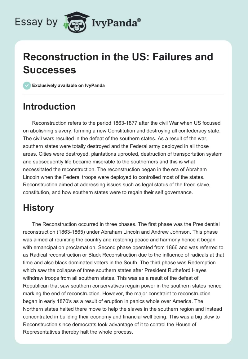 Reconstruction in the US: Failures and Successes. Page 1