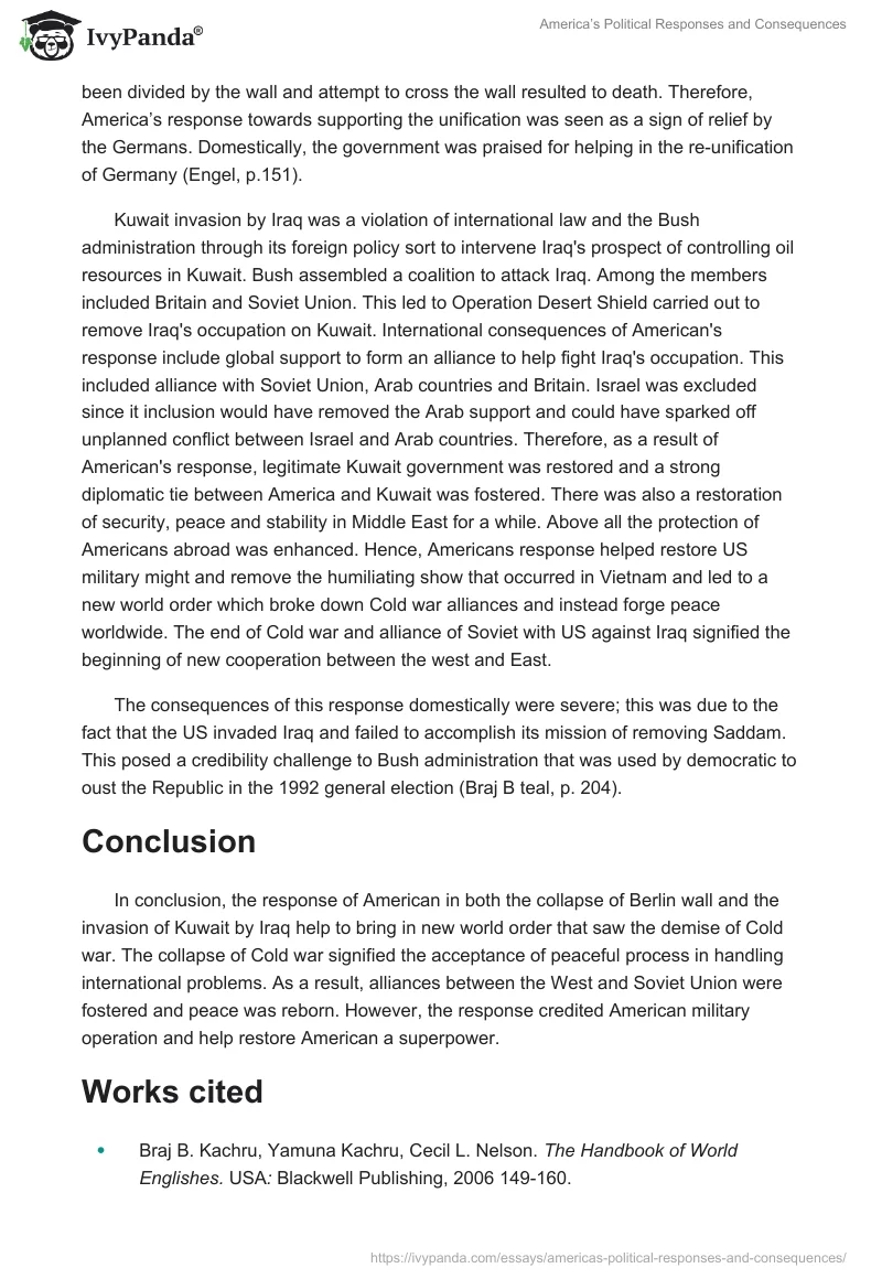 America’s Political Responses and Consequences. Page 2