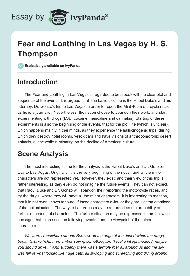 Fear and Loathing in Las Vegas by H. S. Thompson. Page 1