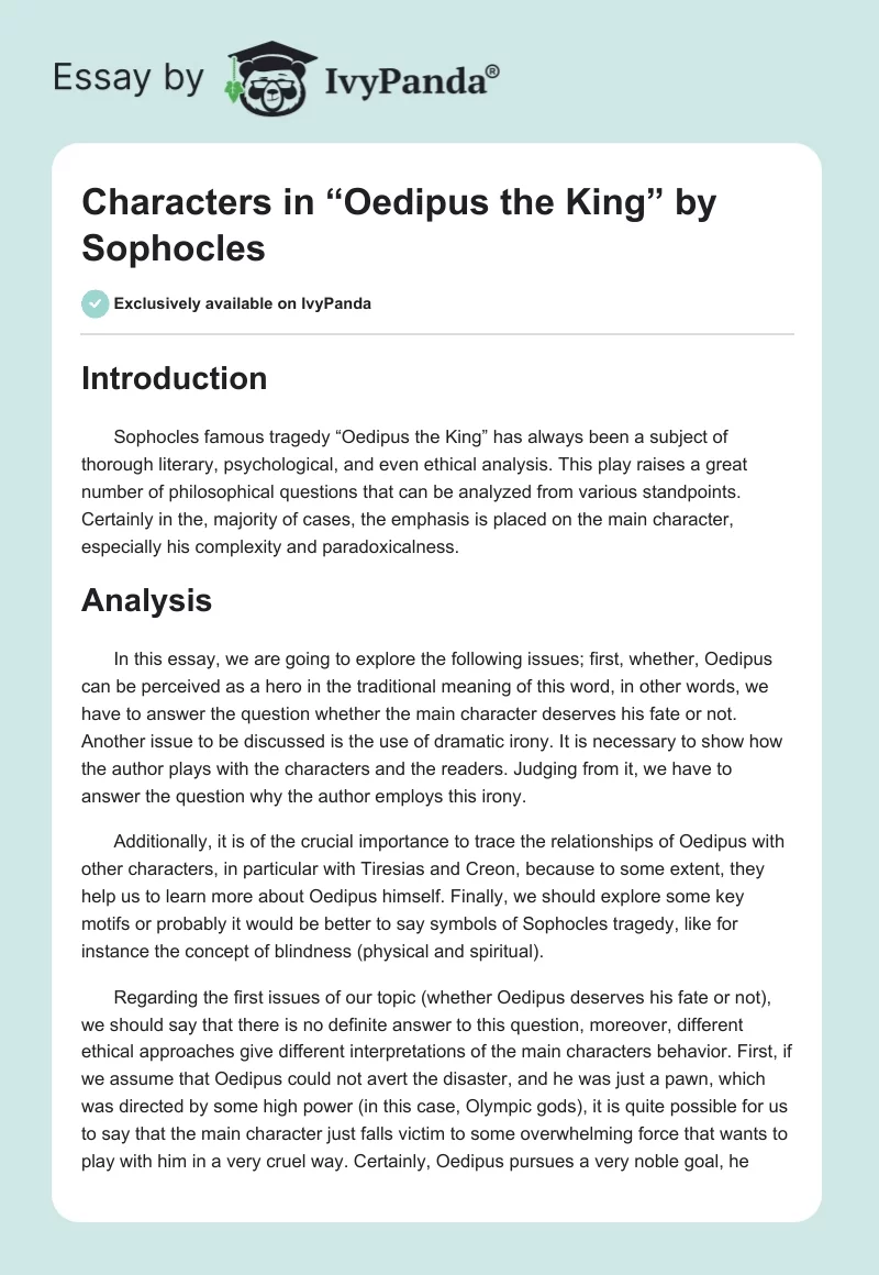 Characters in “Oedipus the King” by Sophocles. Page 1