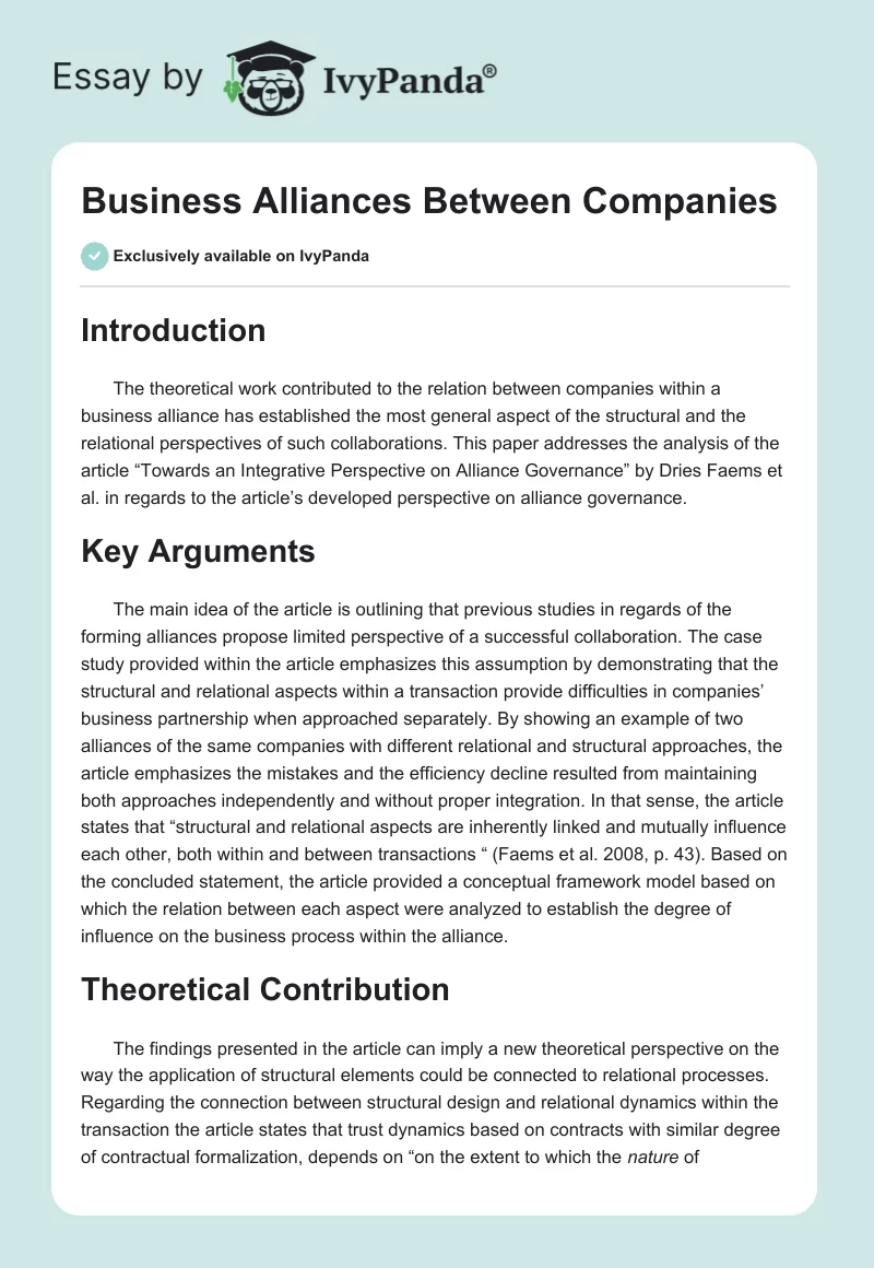 Business Alliances Between Companies. Page 1