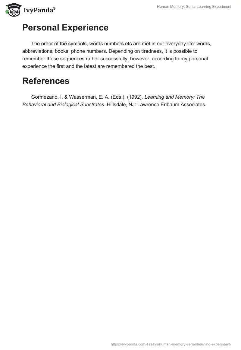 Human Memory: Serial Learning Experiment. Page 3