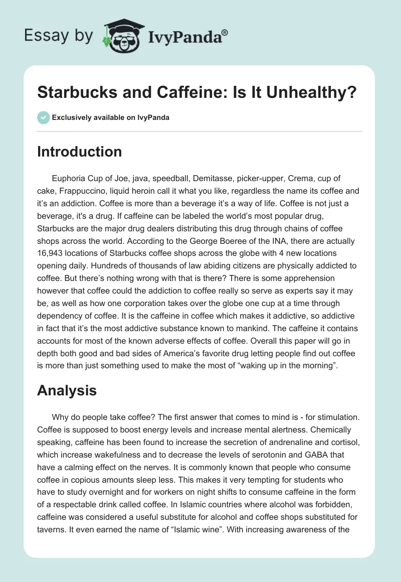 Starbucks and Caffeine: Is It Unhealthy?. Page 1