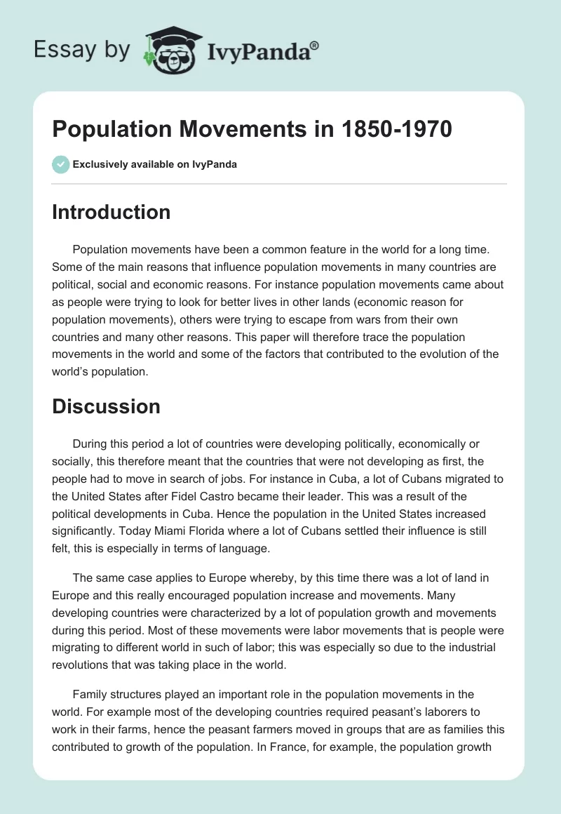 Population Movements in 1850-1970. Page 1