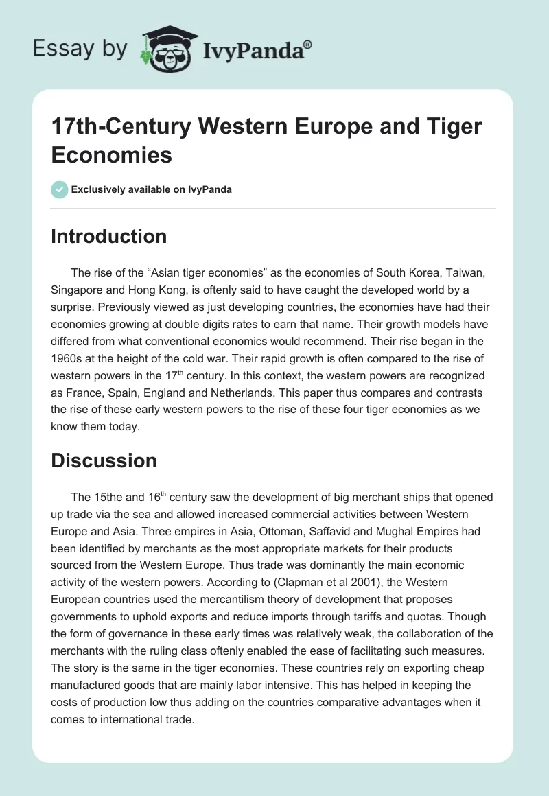 17th-Century Western Europe and Tiger Economies. Page 1