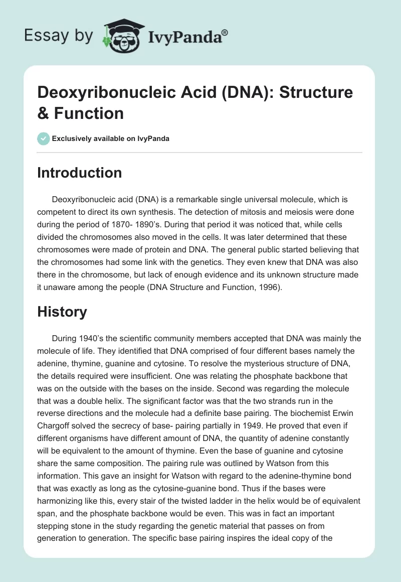 Deoxyribonucleic Acid (DNA): Structure & Function. Page 1
