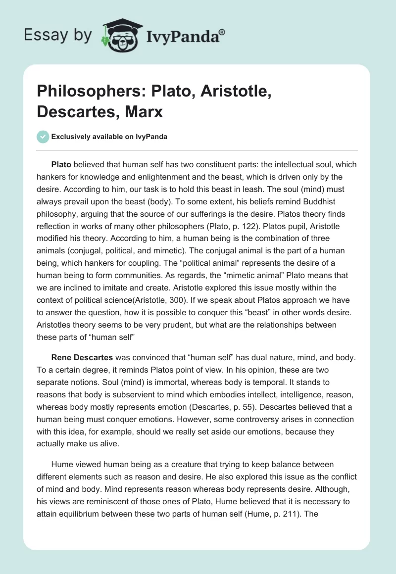 Philosophers: Plato, Aristotle, Descartes, Marx. Page 1