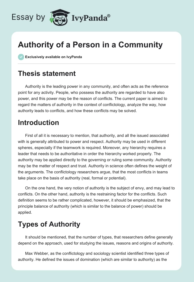 Authority of a Person in a Community. Page 1