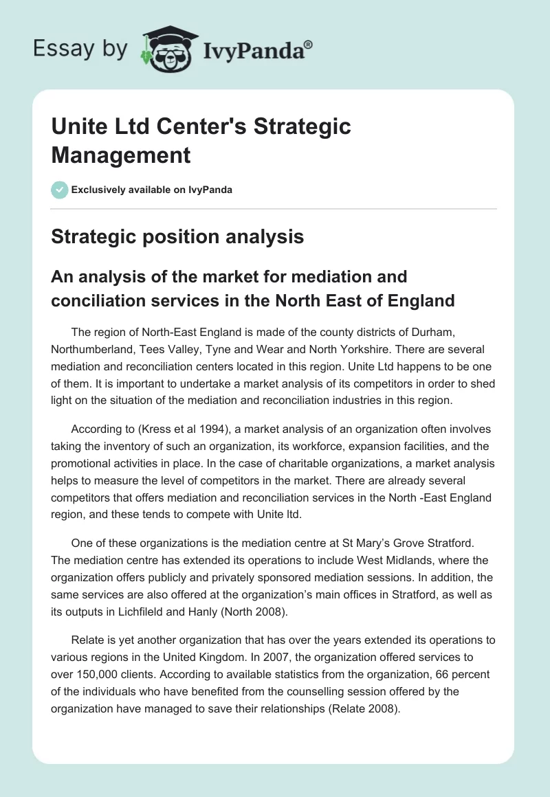 Unite Ltd Center's Strategic Management. Page 1