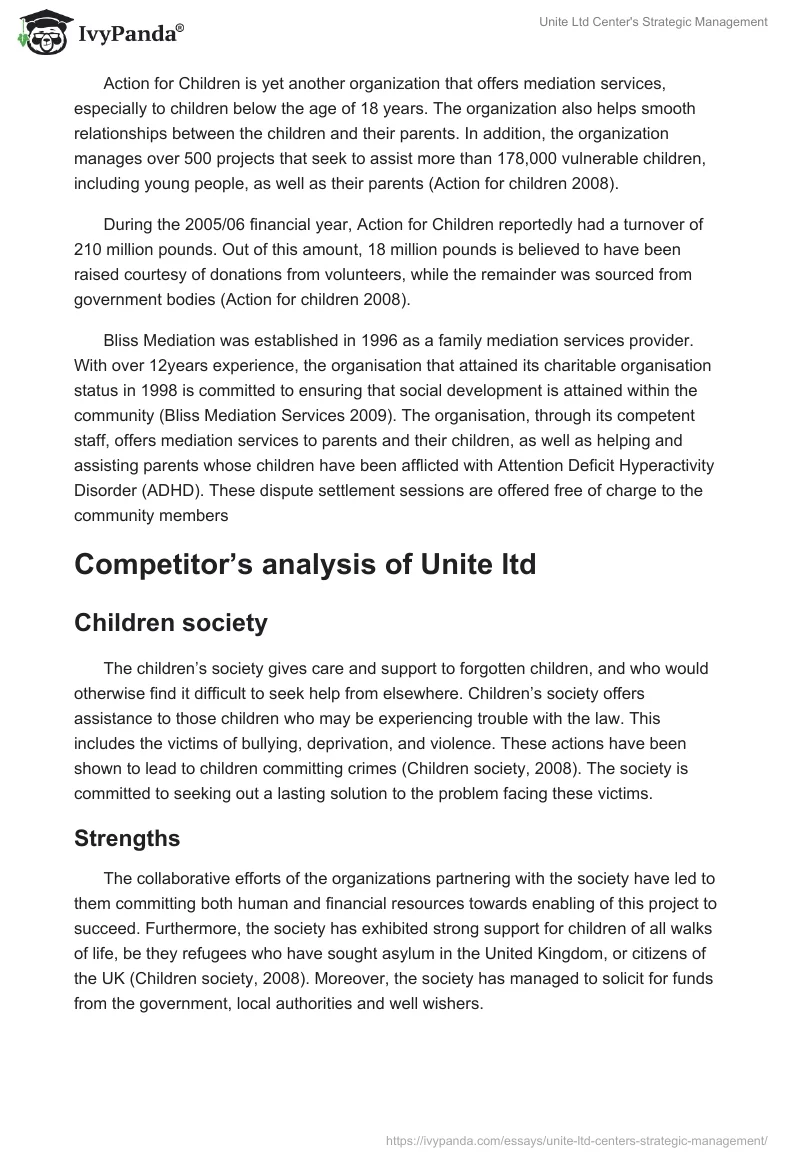 Unite Ltd Center's Strategic Management. Page 2