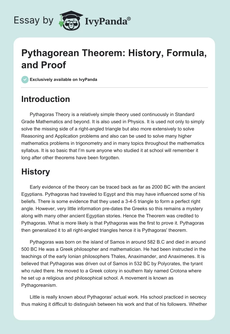 Pythagorean Theorem: History, Formula, and Proof. Page 1