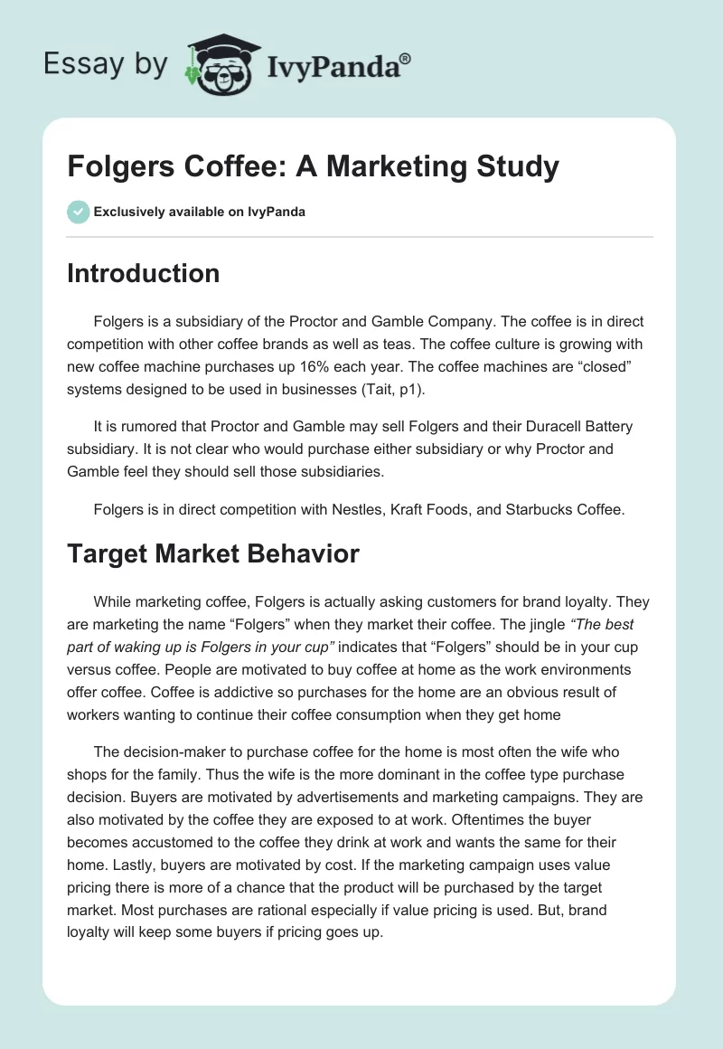 Folgers Coffee: A Marketing Study. Page 1