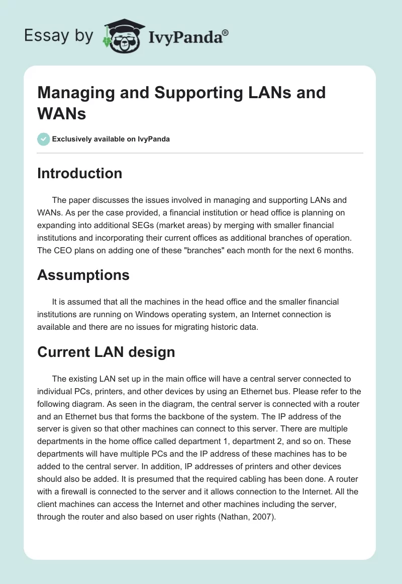 Managing and Supporting LANs and WANs. Page 1