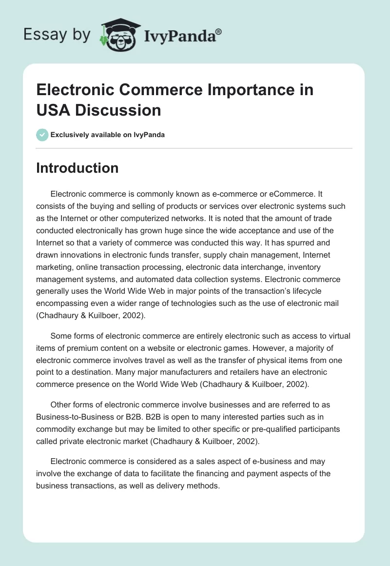 Electronic Commerce Importance in USA Discussion. Page 1