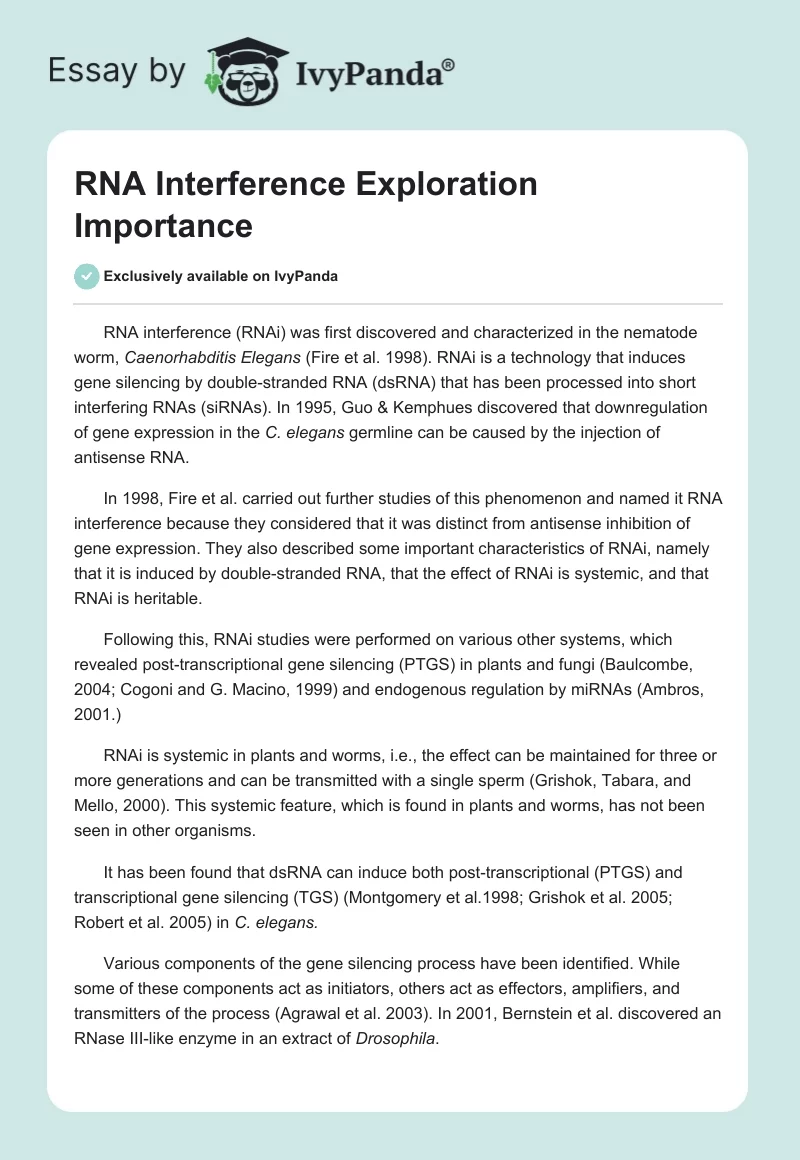 RNA Interference Exploration Importance. Page 1
