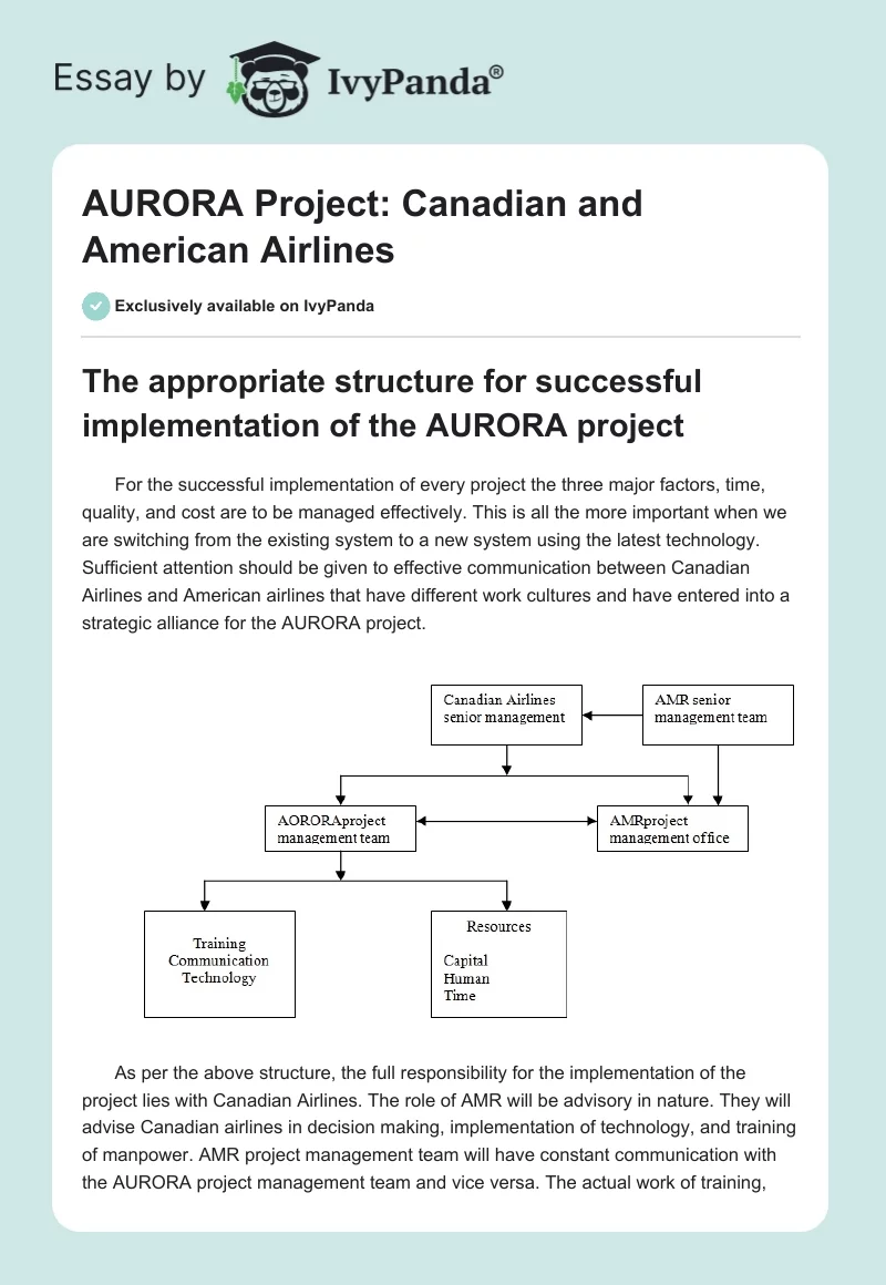 AURORA Project: Canadian and American Airlines. Page 1