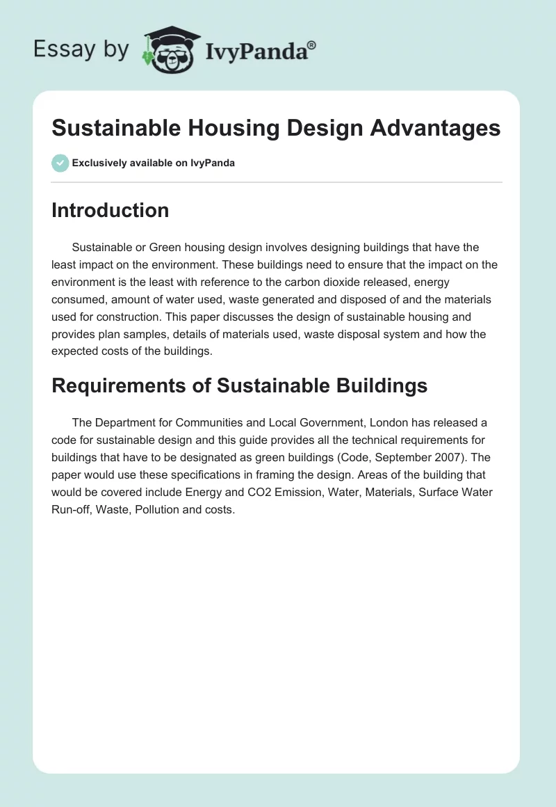 Sustainable Housing Design Advantages. Page 1