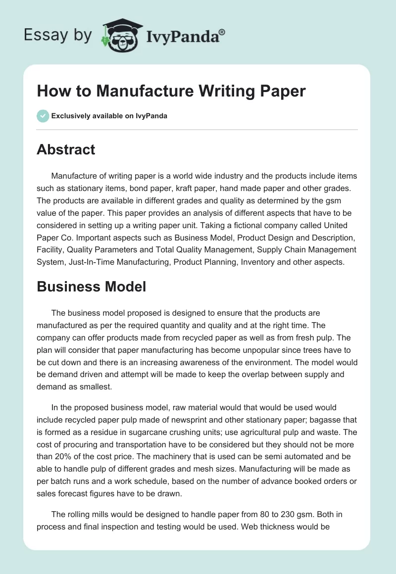 How to Manufacture Writing Paper. Page 1