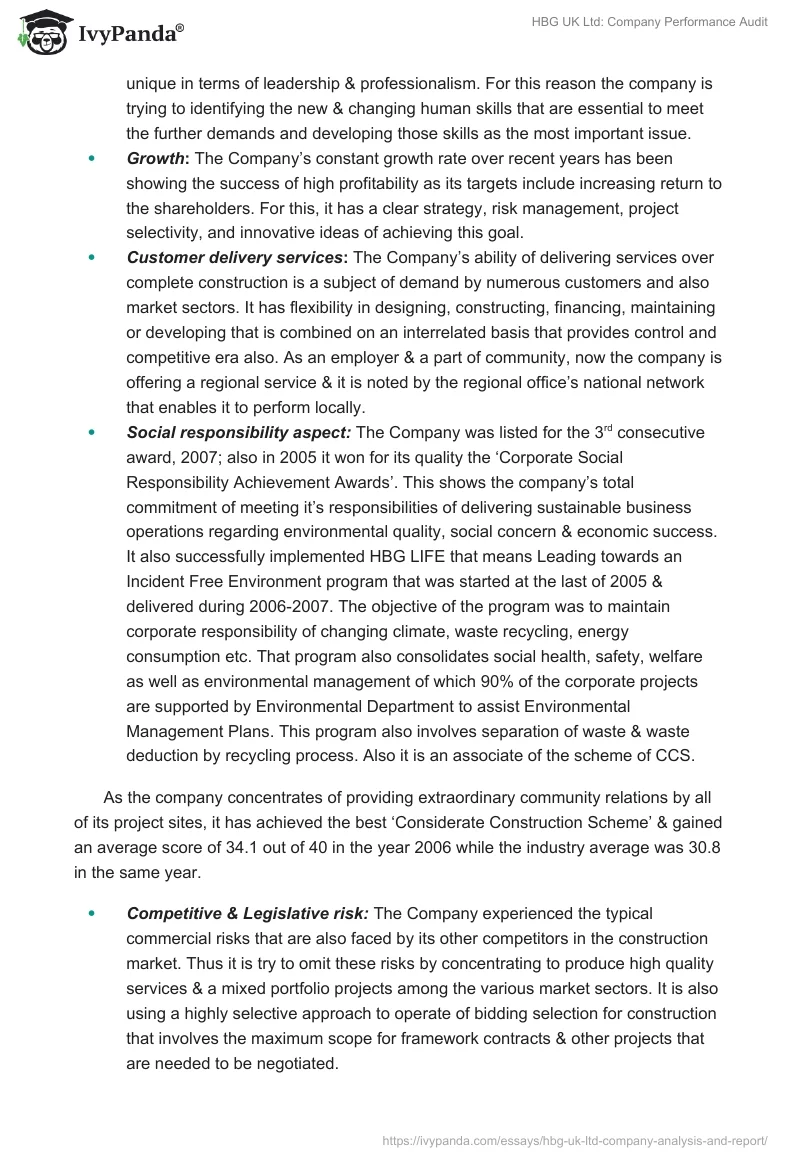 HBG UK Ltd: Company Performance Audit. Page 4