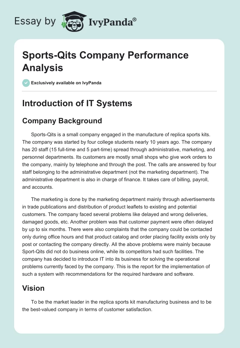 Sports-Qits Company Performance Analysis. Page 1