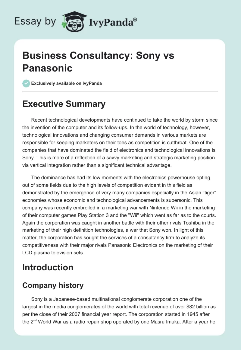 Business Consultancy: Sony vs Panasonic. Page 1
