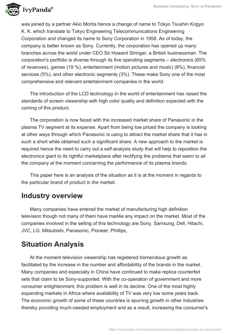 Business Consultancy: Sony vs Panasonic. Page 2