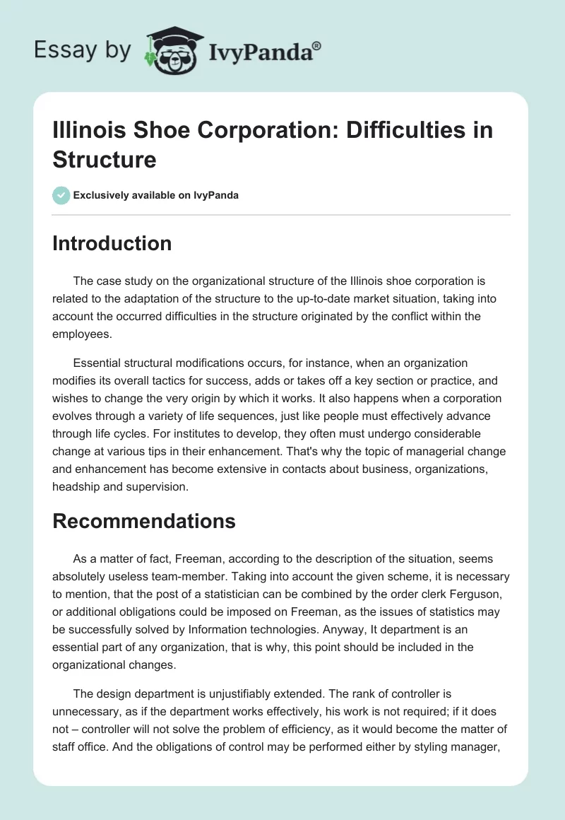 Illinois Shoe Corporation: Difficulties in Structure. Page 1