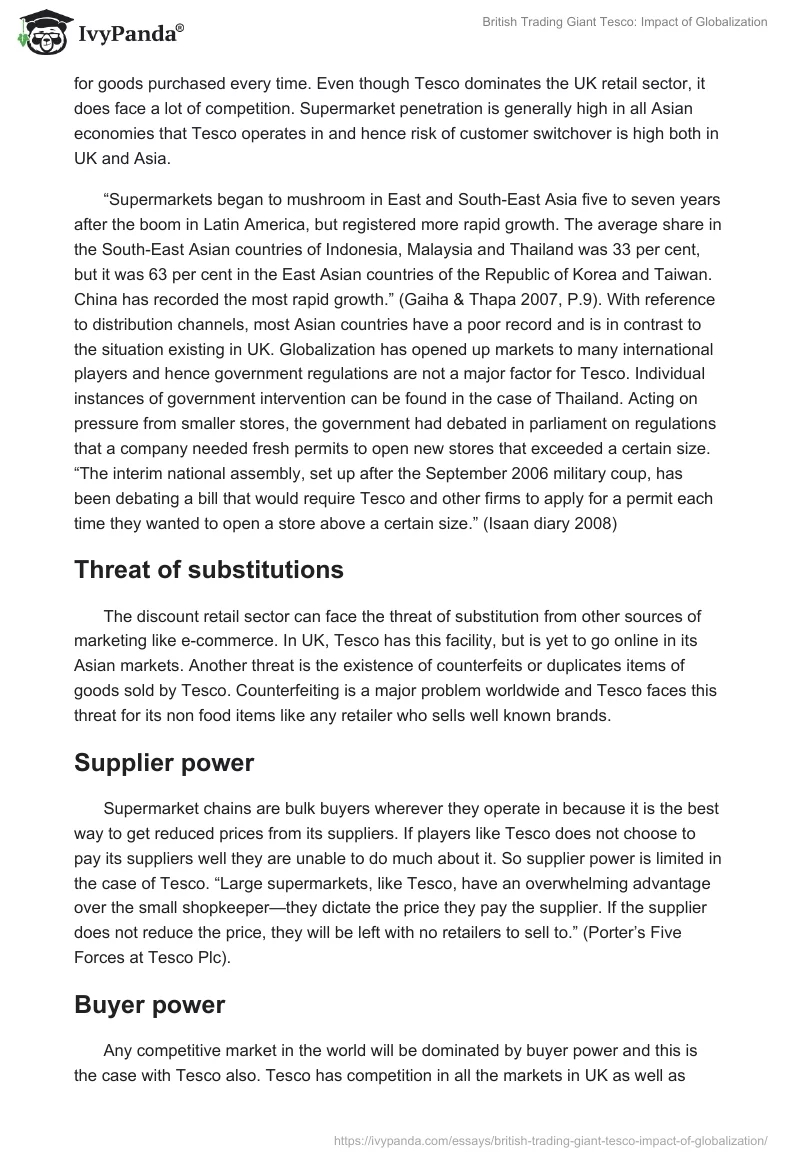 British Trading Giant Tesco: Impact of Globalization. Page 3