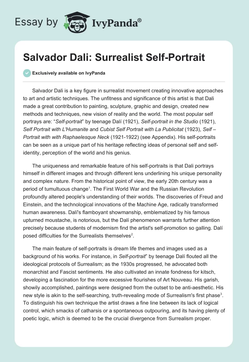 Salvador Dali: Surrealist Self-Portrait. Page 1