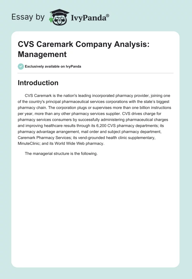 CVS Caremark Company Analysis: Management. Page 1
