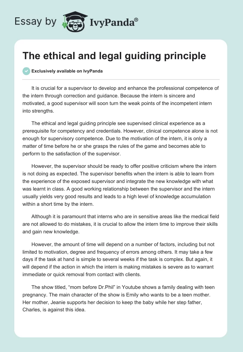 The ethical and legal guiding principle. Page 1